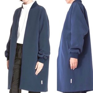 TIBI Silk Navy Blue Long bomber jacket- M